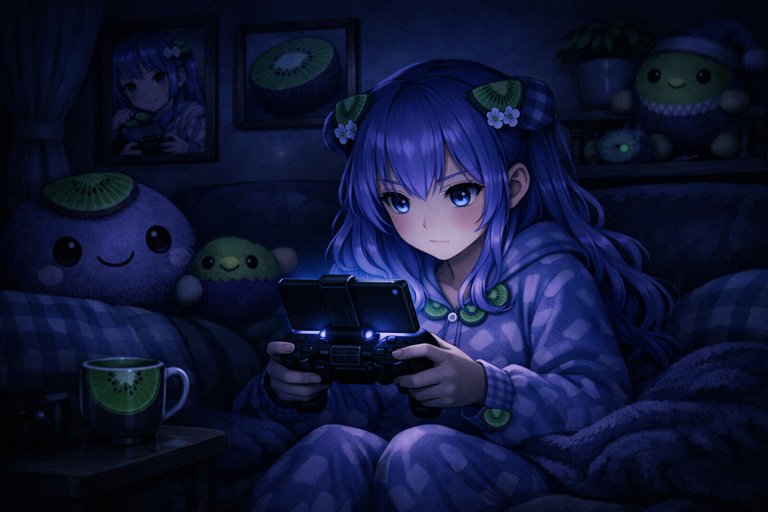Anime Girl Gaming Dark Landscape